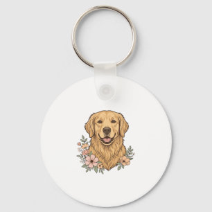 Porte-clés Modèle de gravure vintage floral Golden Retriever_