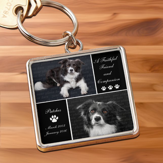 Porte-clés Modèle de photo de chien pour mémorial d'animal de (Pet Memorial Dog Photo Template Tribute Keychain with 2 photo slots)