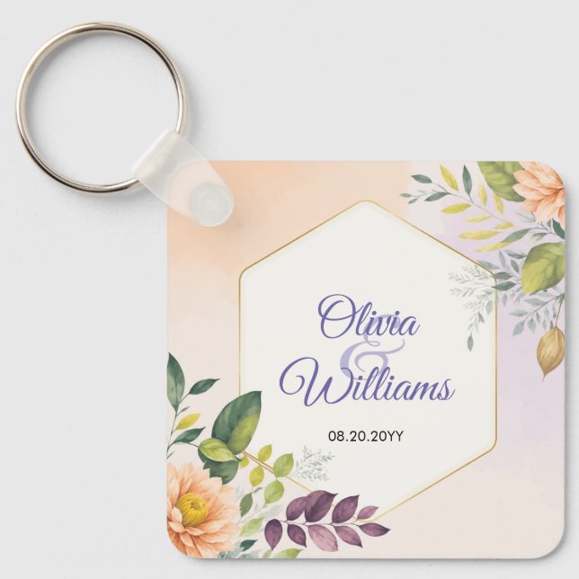 Porte-clés Modèle d'invitation de mariage floral élégant (Recto)