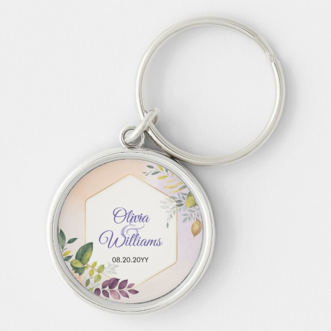 Porte-clés Modèle d'invitation de mariage floral élégant (Devant)