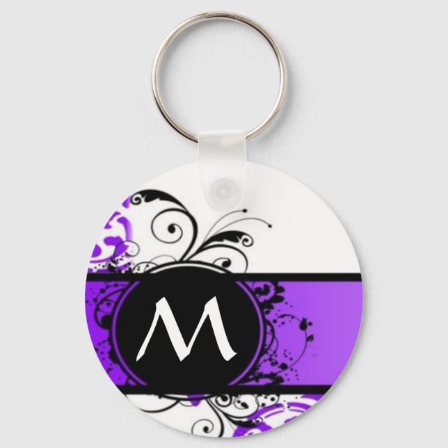 Porte-clés Modèle et monogramme pourpre damassé (Recto)