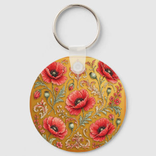 Porte-clés Modèle fleur de pavot doré