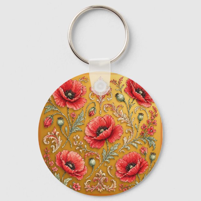 Porte-clés Modèle fleur de pavot doré (Recto)