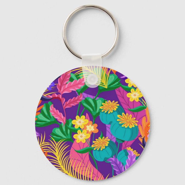Porte-clés Modèle floral exotique coloré-23148 (Recto)