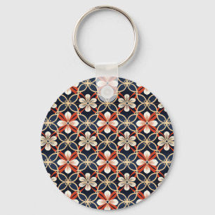 Porte-clés Modèle floral japonais de texte personnalisé