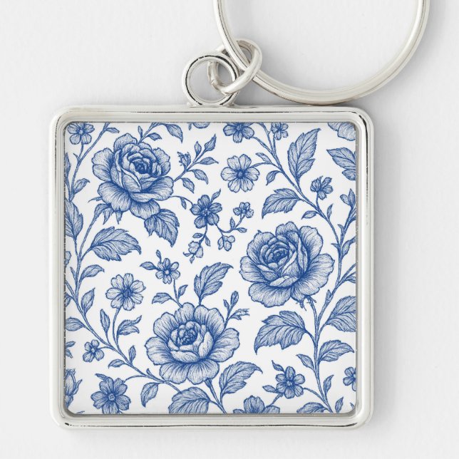 Porte-clés Modèle Floral Royal Bleu Rose (Devant)