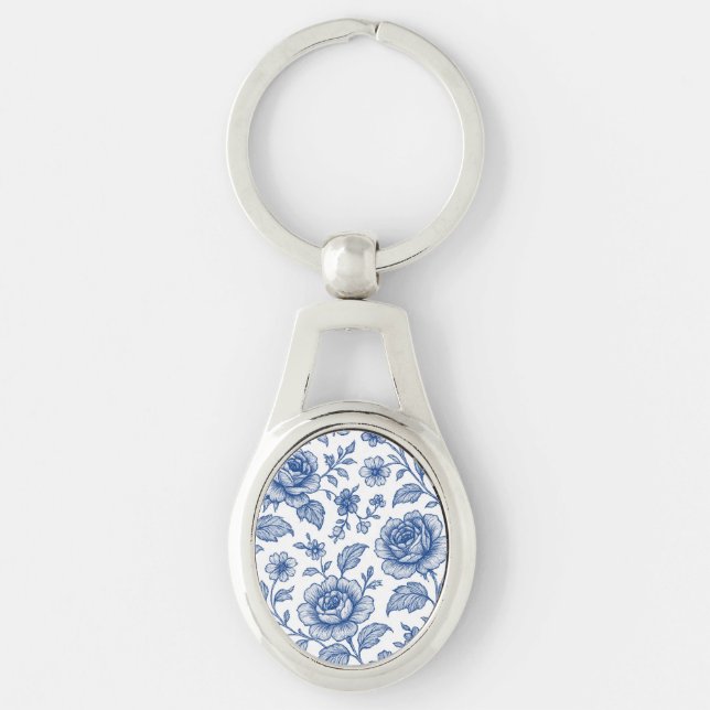 Porte-clés Modèle Floral Royal Bleu Rose (Devant)