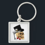 Porte-clés Modèle gothique de tatouage crâne de joueur<br><div class="desc">Amusant gothique mariage marié jeu homme crâne avec dés et as de cartes de pique conception, facilement changer la couleur arrière - plan d'une gamme de plus de 200 couleurs arrière - plans différentes facilement ajouter votre propre texte pour faire un gothique unique, steampunk, rock, jeu, tatouage ou biker, produit...</div>