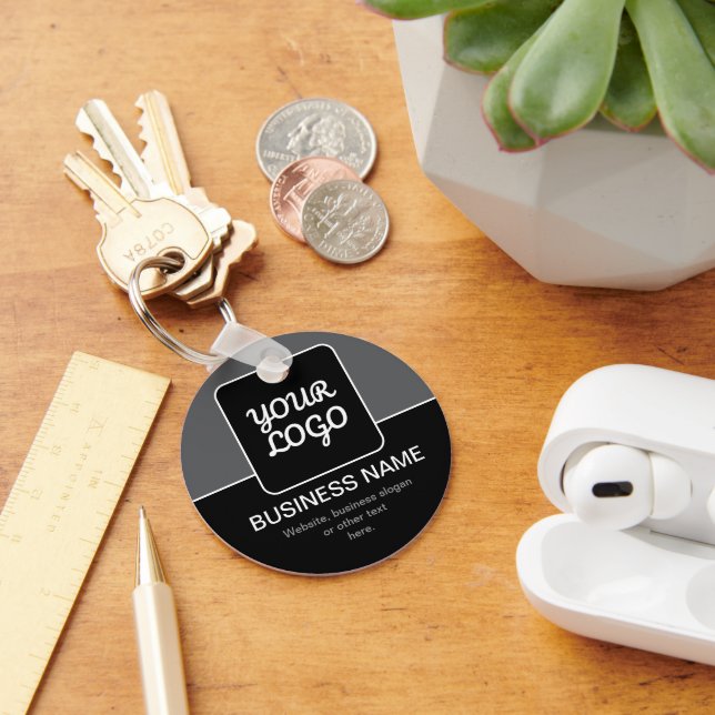Porte-clés Modèle moderne pour votre logo | Noir Gris & Blanc (Bureau)