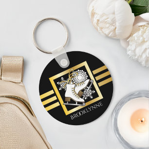 Porte-clés Modèle nommé moderne Girly d'or noir de patinage