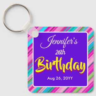 Porte-clés Modèle personnalisé d'anniversaire à motif rayures
