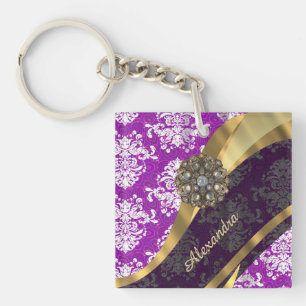 Porte-clés Modèle personnalisé joli girly violet damassé