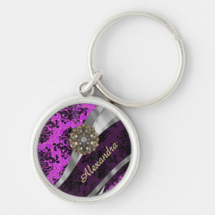 Porte-clés Modèle personnalisé joli magenta girly damask