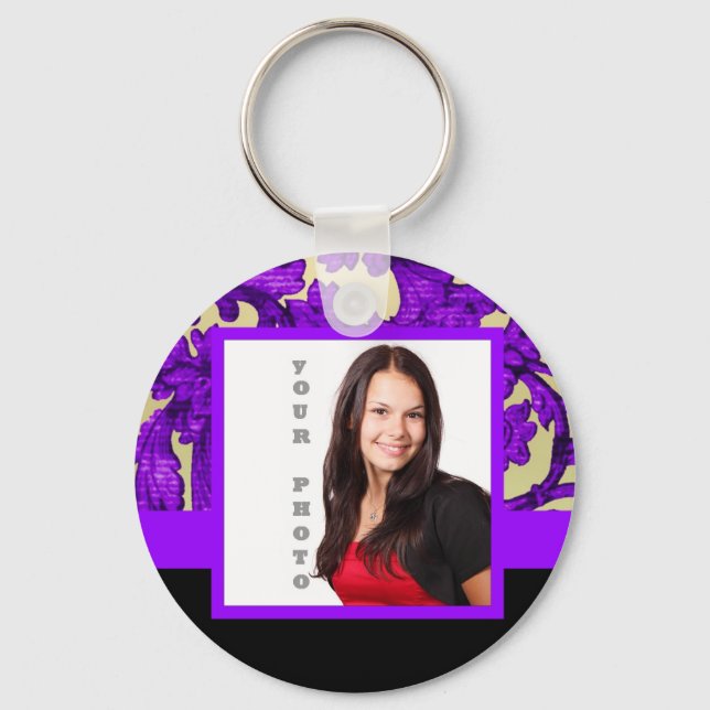 Porte-clés Modèle photo damassé fleuri violet (Recto)