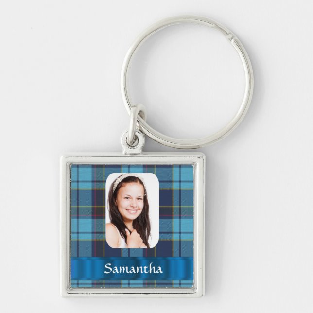 Porte-clés Modèle photo de plaid bleu tartan (Devant)