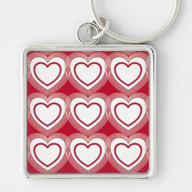 Porte-clés Modern Abstract Hearts - Red and White Keychain (Devant)