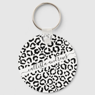 Porte-clés Modern Black White Leopard Animal Print Pattern