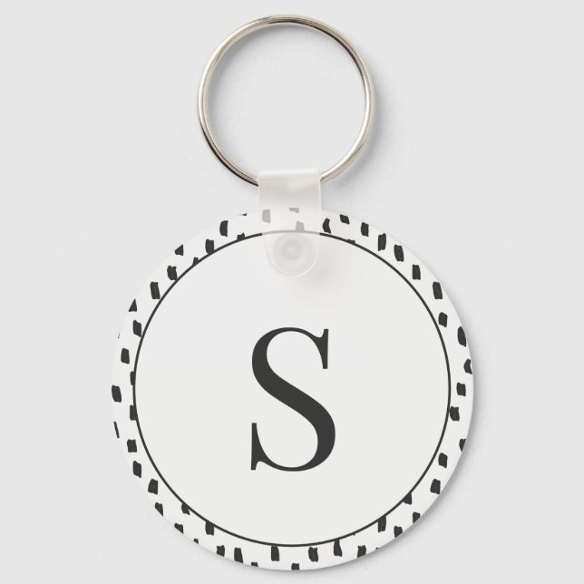 Porte-clés Modern Brush Strokes Black & White Monogram S (Recto)