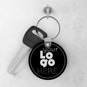 Porte-clés modern business logo round black aluminum keychain