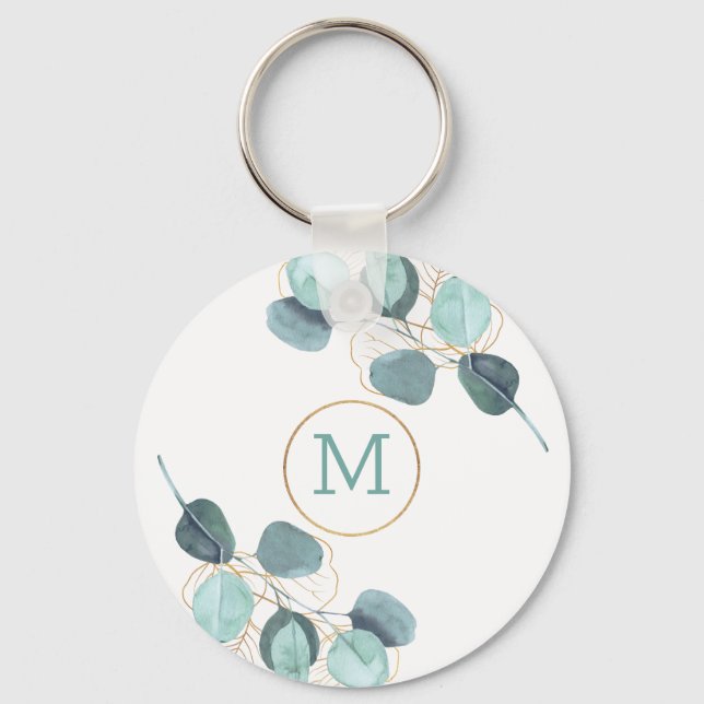 Porte-clés Modern Elegant Monogrammed Eucalyptus Gold (Recto)