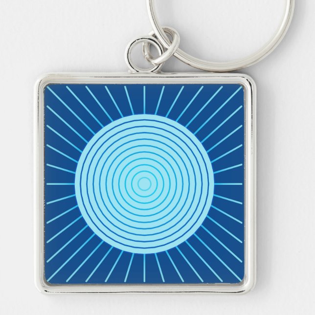 Porte-clés Modern Geometric Sunburst - Cobalt Blue and Aqua (Devant)