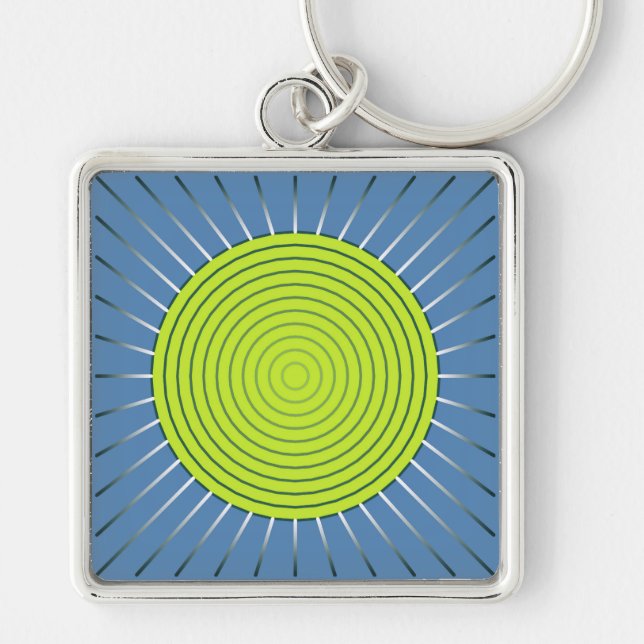Porte-clés Modern Geometric Sunburst - Lime and Denim Blue (Devant)