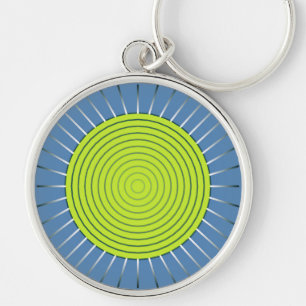 Porte-clés Modern Geometric Sunburst - Lime and Denim Blue