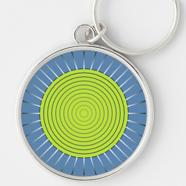 Porte-clés Modern Geometric Sunburst - Lime and Denim Blue (Devant)