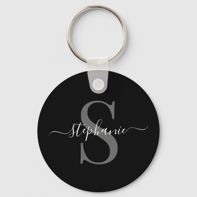 Porte-clés Modern Minimal Black Monogram Initial  First Namw (Recto)