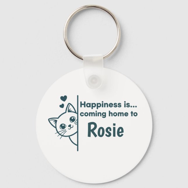 Porte-clés Modern Minimalist Peeking Cat Happiness Is Coming  (Recto)