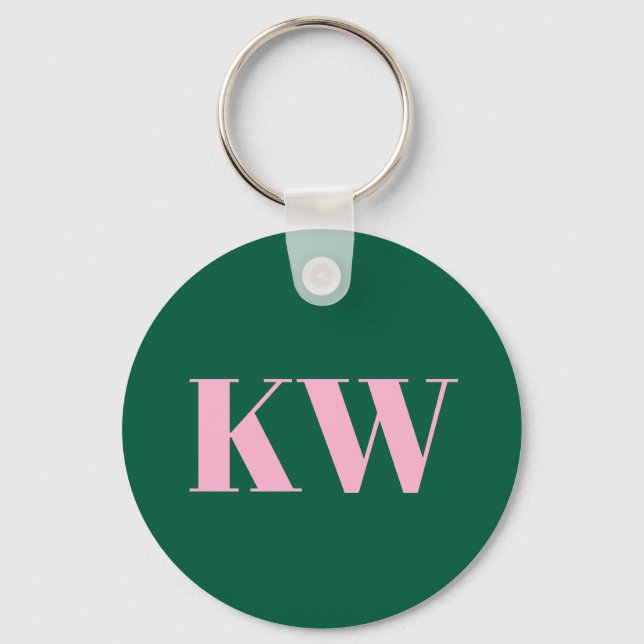 Porte-clés Modern Pink Green Monogram Initials Personalized (Recto)