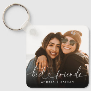 Porte-clés Moderne Élégant Script Coeur Bestfriends BFF Photo