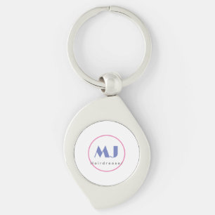 Porte-clés Moderne et élégant Monogramme Bleu Coiffeur blanc