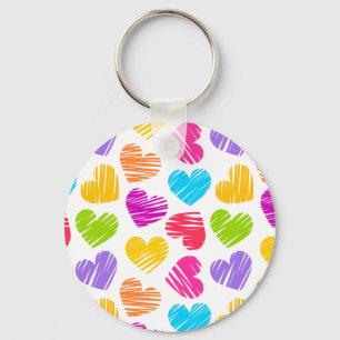 Porte-clés Moderne et Fille Vibrant Doodled Hearts Motif