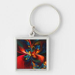 Porte-clés Moderne Floral Abstrait Art Orange Bleu Motif #14