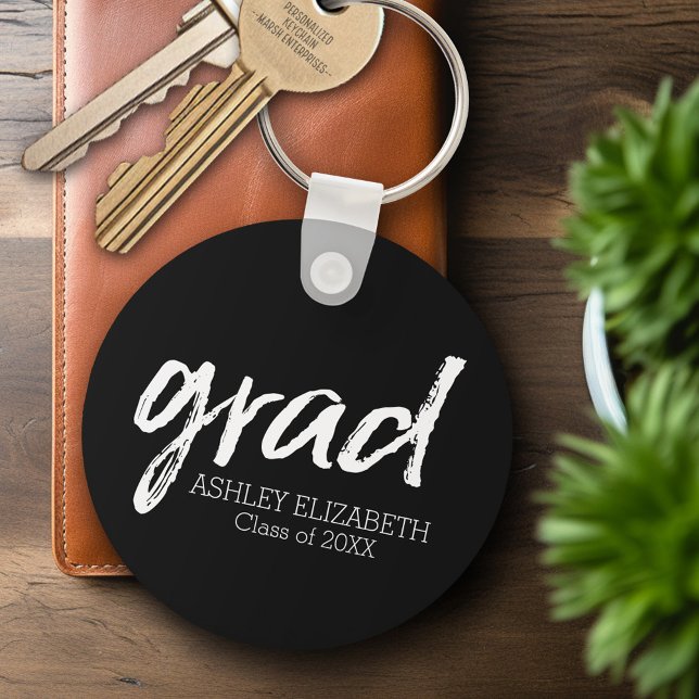 Porte-clés Moderne Graduate sur mesure tendance noir Grad (Personalized Keychain - Graduation Party Favor)