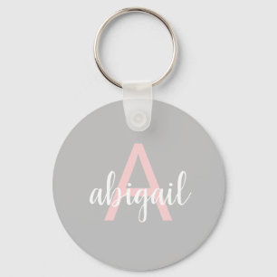 Porte-clés Moderne Gris Rose Monogramme Nom et Initiale