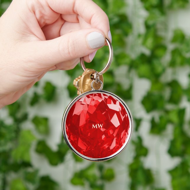 Porte-clés Moderne Juillet Birthstone Ruby Nom Premium (Main)