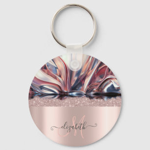 Porte-clés Moderne Monogramme Abstrait Rose Gold Pailleté