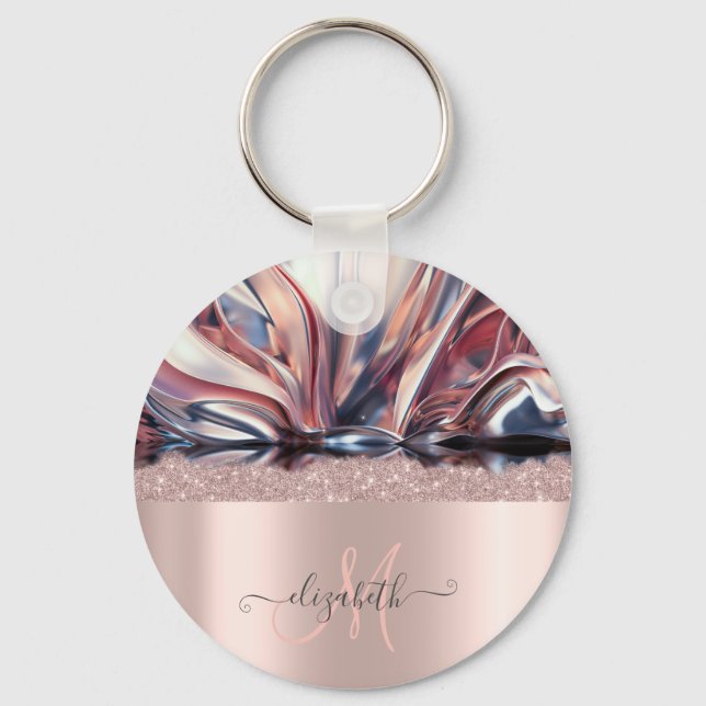Porte-clés Moderne Monogramme Abstrait Rose Gold Pailleté (Recto)