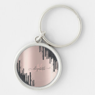 Porte-clés Moderne Monogramme Rose Gold à Coulures de Paillet