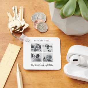 Porte-clés Moderne multi-photo cadeau papa élégant noir blanc
