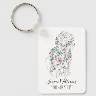 Porte-clés Moderne Style de Cheveux Ondulés Noir Blanc Boho F