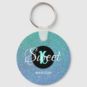 Porte-clés Moderne Sweet 16 Parties scintillant Aqua Turquois