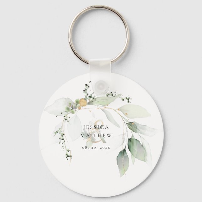 Porte-clés Moderne Vert & Eucalyptus Doré   (Recto)