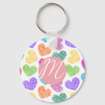 Moderne Vibrant Rainbow Doodle Hearts Monogramme