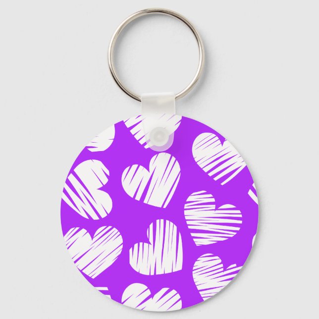 Porte-clés Moderne violet blanc Doodled Heart Valentine's Day (Recto)