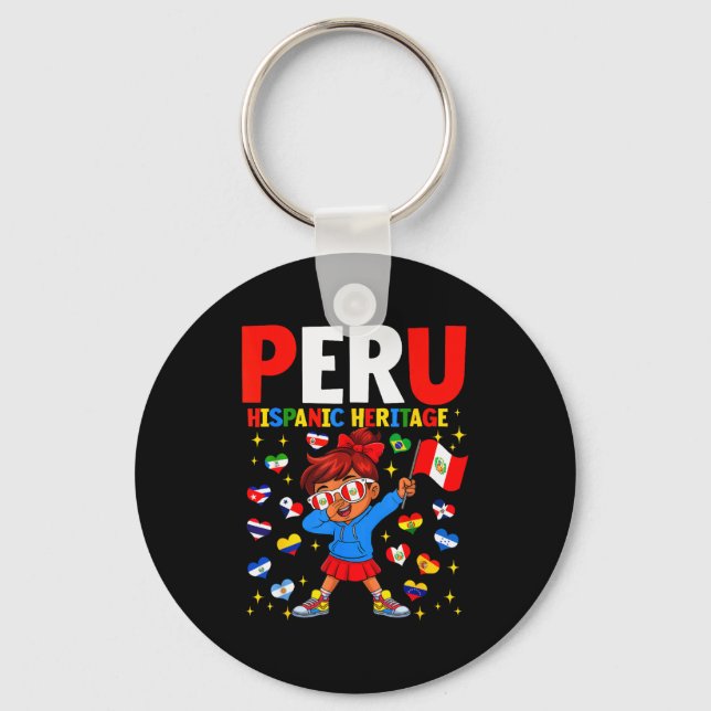 Porte-clés Mois du patrimoine hispanique Pérou Drapeau Fille  (Recto)