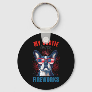 Porte-clés Mon Boston Terrier adore les feux d'artifice du 4