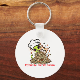 Porte-clés Mon chat et moi courons au ramen kawaii art